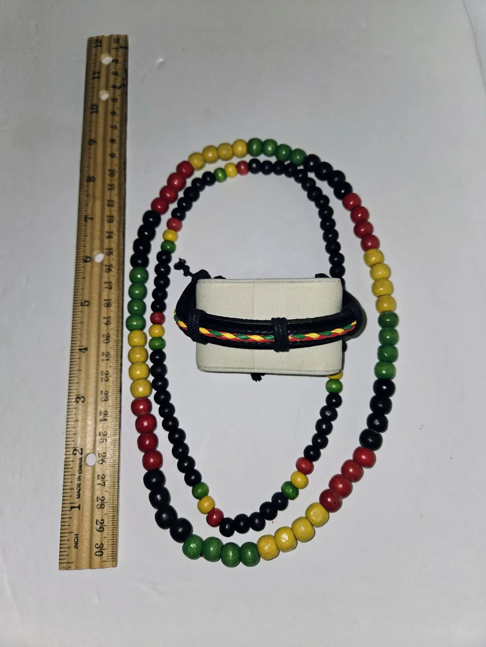 Unisex Multicolor Wood Beaded Necklaces and Braided Bracelet Set Rasta Style
